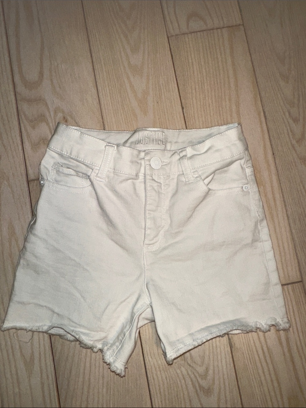 Justice White Denim Frayed Hem Shorts